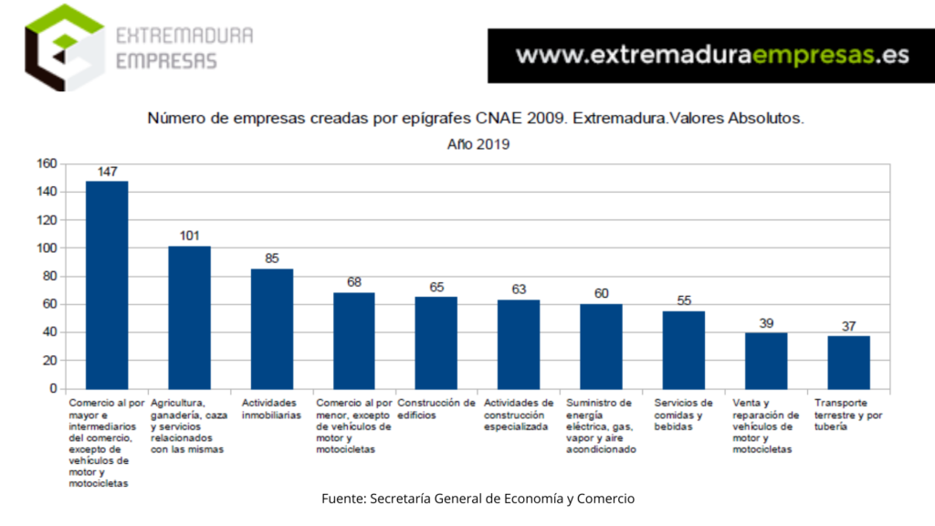 Empresas creadas en Extremadura 2019 (por epígrafes)